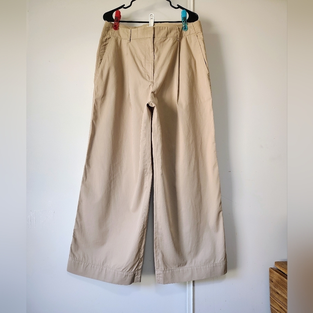 Club Monaco Pleated Cotton Twill Wide Leg high-rise khaki trousers sz 12. - Picture 3 of 17